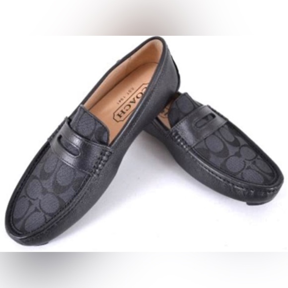 COACH MEN’S SIGNATURE C BLACK & CHARCOAL LOAFERS SHOES - Picture 7 of 11